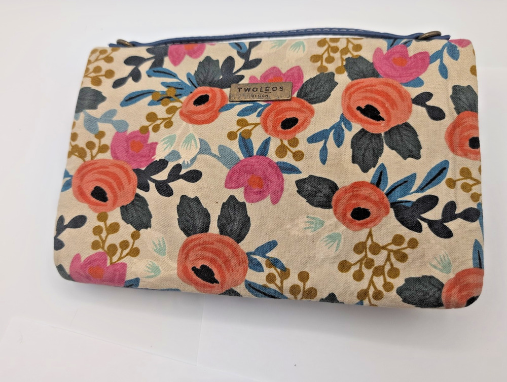Two Leos Design Floral Blue Leather Trifold Clutch Organizer Wallet Handmade IA
